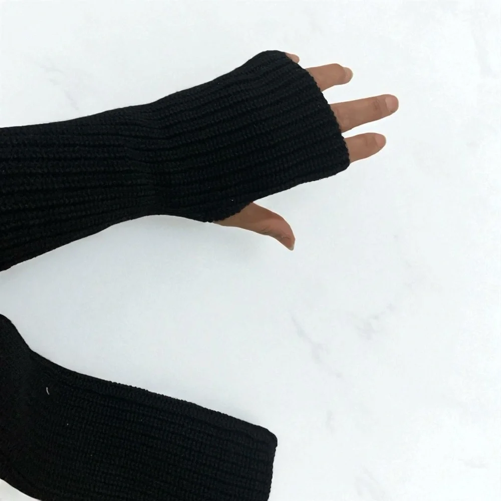 SAINT LAURENT Wool Fingerless Gloves In Black Size M
